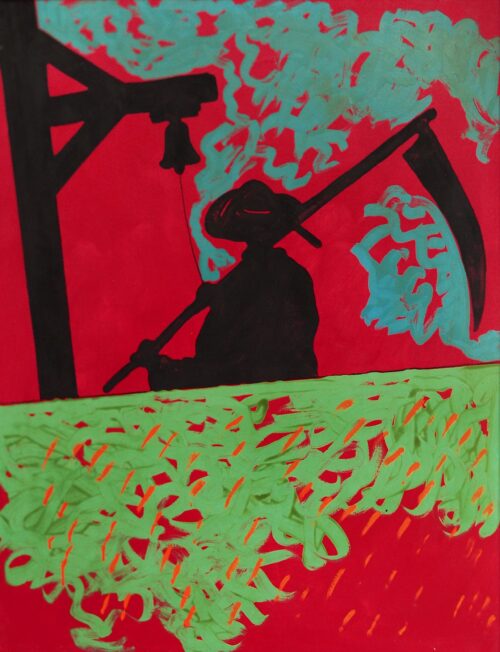 1971<br>Il Falciatore<br>pittura industriale, tempera, pennarello su tela<br>cm 100x80