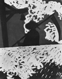 1971<br>' Falciatore '<br>smalto, pittura industriale, pennarello su tela<br>cm 100x80