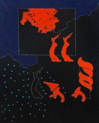 1971<br>Paesaggio su fondo nero<br>pittura industriale, tempera, matita su tela<br>cm 160x130 GAM Torino