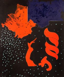 1971<br>Paesaggio su fondo nero (fondo rosso)<br>pittura industriale, tempera, matita su tela<br>cm 160x130