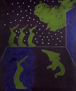 1971<br>Paesaggio su fondo nero (fondo verde)<br>pittura industriale, tempera, matita su tela<br>cm 160x130