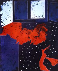 1971<br>Paesaggio su fondo nero<br>pittura industriale, tempera, matita su tela<br>cm 160x130