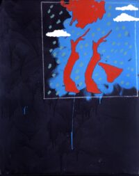 1971<br>' Paesaggio su fondo nero '<br>smalto, pittura industriale, matita su tela<br>cm 100x80