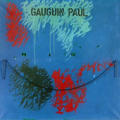 1971 20 febbraio, Asolo<br>Omaggio al colore<br>smalto, pittura industriale, catena applicata su tela<br>cm 150x150