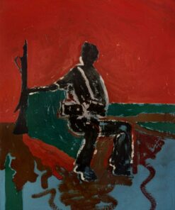 1973<br>Morire a Madrid<br>pittura industriale, tempera, pennarello su tela<br>cm 80x60