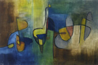 1958 22 agosto<br>Una situazione provvisoria<br>olio su tela<br>cm 60x90