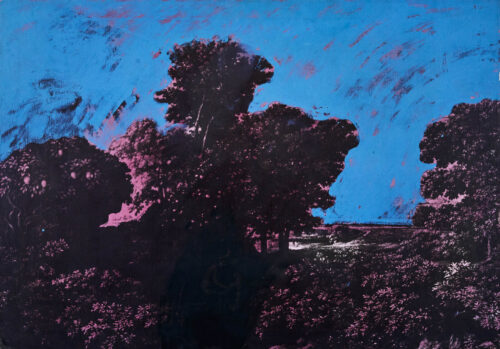 1960<br>Paesaggio antico<br>collage fotografico, tempera e smalto industriale per l'edilizia su tela<br>cm 70x100