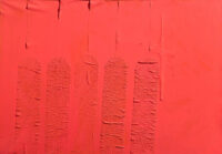 1960 settembre<br>Rosso segnale n.9<br>smalto industriale per l'edilizia e collage di carte povere su tela<br>cm 70x100