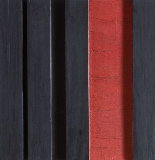 1961<br>Collage, legno e smalto industriale su tavola<br>cm 30x30