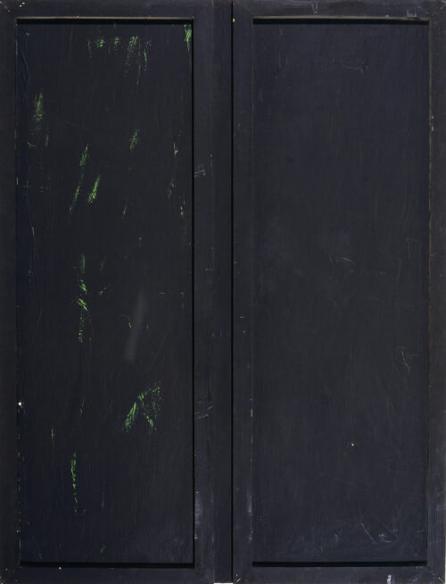 1961<br>Interno<br>smalto industriale e collage di legno su tavola<br>cm 150x115