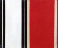 1961<br>Opera non datata e firmata<br>collage, nastro adesivo e smalto industriale su tavola<br>cm 40x45