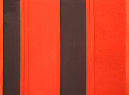 1961<br>Rosso e nero n.49<br>collage, legno e smalto industriale su tela<br>cm 150x200