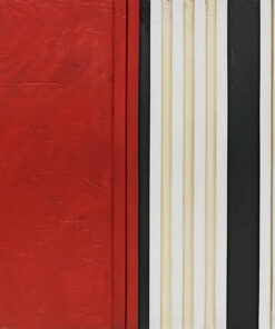 1961 giugno<br>Via veneto n.3<br>collage, legno e smalto industriale su tavola<br>cm 150x170