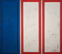 1961<br>La citta di Genova<br>collage, legno e smalto industriale su tavola<br>cm 130x150 G.A.M. Roma