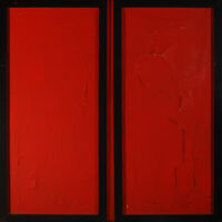 1961<br>Piazza delle Muse n.66<br>collage, legno e smalto industriale su tela<br>cm 130x130