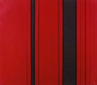 1961<br>Rosso e nero n.27<br>smalto industriale e collage di carta e legno su tela<br>cm 130x150