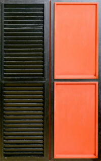 1962<br>La persiana rossa<br>smalto industriale su anta di persiana e telaio in legno su tavola<br>cm 170x100