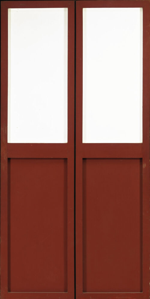 1962<br>Porta n.3<br>smalto industriale e collage di legno su tavola<br>cm 200x100