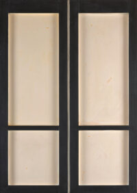 1962 maggio<br>Finestra per Rotella<br>smalto industriale e collage di legno su tavola<br>cm 100x70