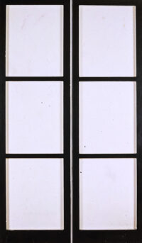 1962<br>Finestra n.2<br>smalto industriale e collage di legno su tavola<br>cm 170x100