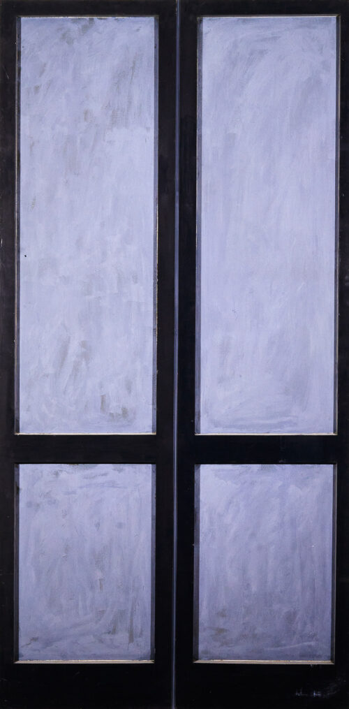 1962<br>' La Porta grigia '<br>smalto industriale e collage di legno su tavola<br>cm 200x100