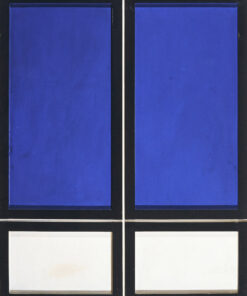 1962<br>Edicola n.2<br>smalto industriale e collage di legno su tavola<br>cm 150x120