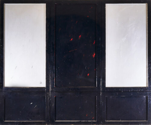 1962<br>' Armadio '<br>smalto industriale, vernice, collage di legno su tavola<br>cm 80x120