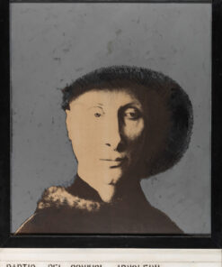 1963<br>Particolare dei coniugi Arnolfini<br>collage fotografico, legno e smalto industriale su tavola<br>cm 130x100