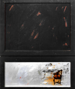 1963<br>La sedia<br>collage fotografico, legno, smalto industriale e vernice su tavola<br>cm 80x65