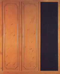 1963<br>Armadio cieco<br>ante di armadio ricostruite e smalto industriale su tavola<br>cm 160x130