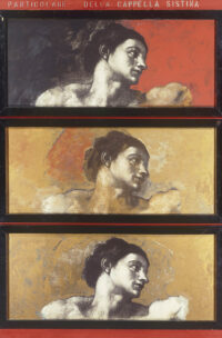 1963<br>Particolare della Cappella Sistina<br>collage fotografico, legno e smalto industriale su tavola<br>cm 195x130