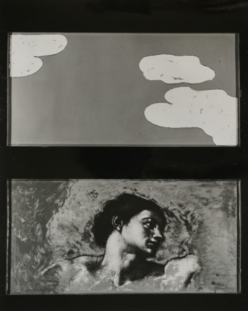 1963<br>Particolare della Sistina, dedicato a mio fratello Francesco Lo Savio<br>collage fotografico, legno e smalto industriale su tavola<br>cm 115x85