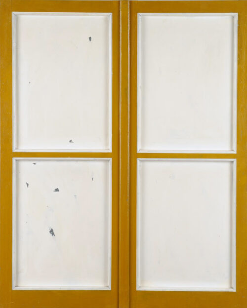 1963<br>'Finestra'<br>smalto industriale e collage di legno su tavola<br>cm 100x80