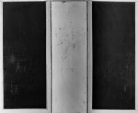 1963<br>smalto industriale e collage di legno su tavola<br>cm 160x120