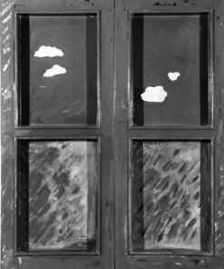 1963<br>'Finestra rossa'<br>smalto industriale e telaio in legno su tavola<br>cm 100x80