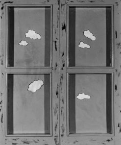 1963<br>'Finestra blu'<br>smalto industriale e telaio in legno su tavola<br>cm 100x80