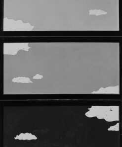 1963<br>Tricromia del cielo<br>smalto industriale e collage di legno su tavola<br>cm 200x120