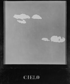 1963<br>' Cielo '<br>smalto industriale e collage di legno su tavola<br>cm 100x80