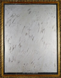 1963<br>'Specchio'<br>vernice argentata e cornice di legno dorata su tavola<br>cm 145x115