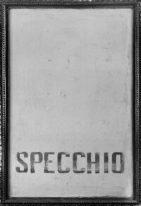 1963<br>'Specchio'<br>tempera e cornice dorata su tavola<br>cm 100x65