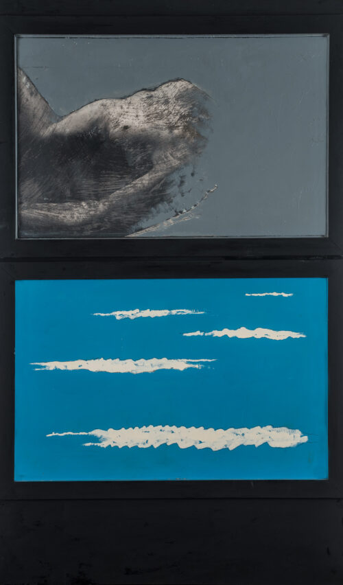 1964<br>'Particolare di figura'<br>smalto industriale, collage fotografico e legno su tavola<br>cm 160x95