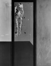 1964<br>La camera rossa (particolare della porta)<br>collage fotografico e smalto industriale su tavola<br>cm 160x130