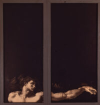 1964<br>Da Michelangelo<br>collage fotografico, smalto industriale su tavola<br>cm 200x145