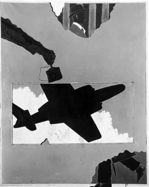 1965<br>Le dimensioni del cielo<br>smalto industriale e pennarello su tela<br>cm 160x130