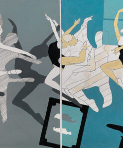 1965<br>Sequenza di balletto<br>smalto industriale e pennarello su tela<br>cm 150x200