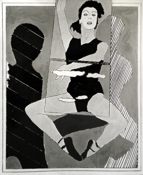 1965<br>Studio per balletto<br>smalto industriale e pennarello su tela<br>cm 80x65