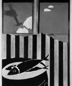 1965<br>Fish window<br>smalto industriale e pennarello su tela<br>cm 115x90