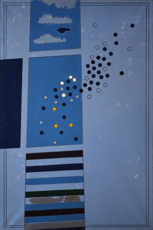 1965<br>Cielo Newyorkese<br>smalto industriale e pennarello su tela<br>cm 195x130