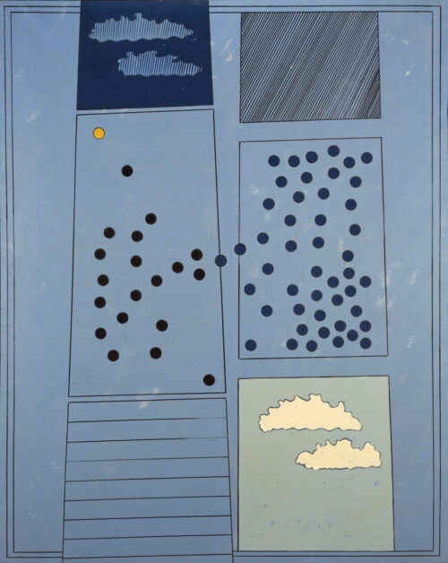 1965<br>Cielo Newyorkese n.4<br>smalto industriale e pennarello su tela<br>cm 160x130