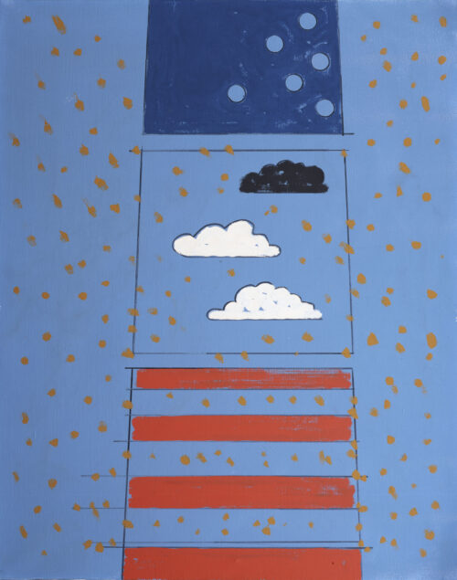 1965<br>La grande nuovola, Cielo newyorkese<br>smalto industriale e pennarello su tela<br>cm 100x80